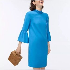 J Crew Blue Aqua Ruffle Neck Shift Dress In 365 Crepe Desk To Dinner Size 16
